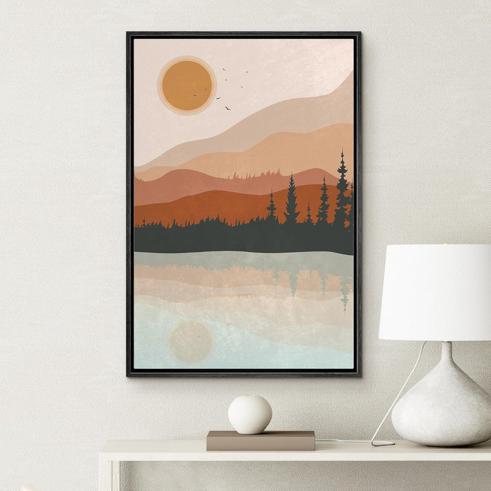 IDEA4WALL Framed Canvas Print Wall Art Sage Green Mid - Century Modern Color Blocks Abstract Shapes Illustrations Modern Art Decorative Minimalist Relax/Cozy Multicolor for Bedroom - 16"x24" Black - From Where - 