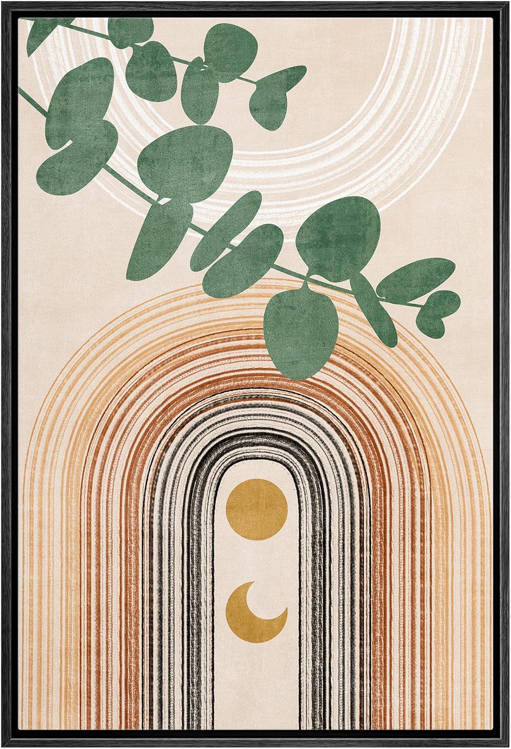 IDEA4WALL Framed Canvas Print Wall Art Sage Green Mid - Century Modern Color Blocks Abstract Shapes Illustrations Modern Art Decorative Minimalist Relax/Cozy Multicolor for Bedroom - 16&quot;x24&quot; Black - From Where - 