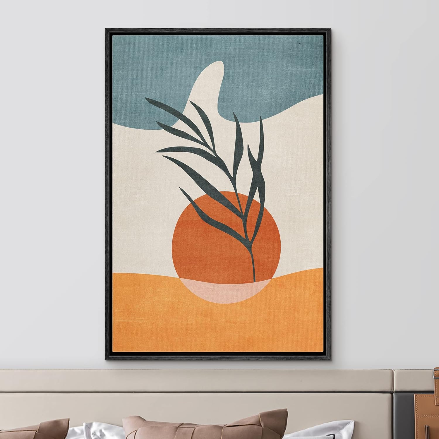 IDEA4WALL Framed Canvas Print Wall Art Sage Green Mid - Century Modern Color Blocks Abstract Shapes Illustrations Modern Art Decorative Minimalist Relax/Cozy Multicolor for Bedroom - 16&quot;x24&quot; Black - From Where - 
