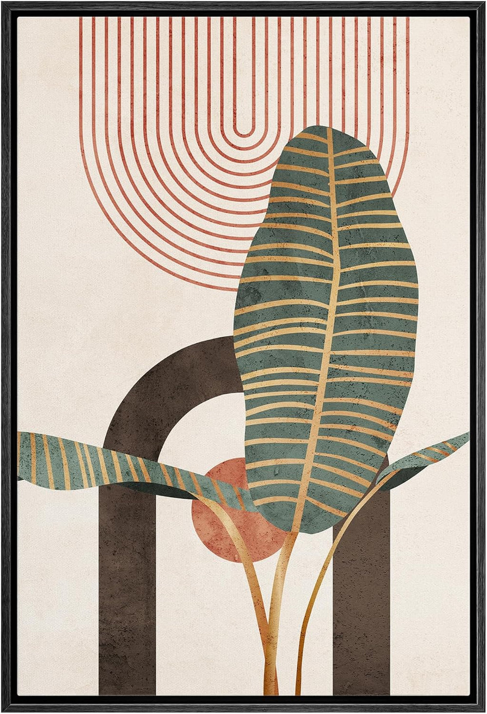 IDEA4WALL Framed Canvas Print Wall Art Sage Green Mid - Century Modern Color Blocks Abstract Shapes Illustrations Modern Art Decorative Minimalist Relax/Cozy Multicolor for Bedroom - 16"x24" Black - From Where - 