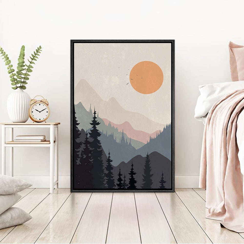 IDEA4WALL Framed Canvas Print Wall Art Sage Green Mid - Century Modern Color Blocks Abstract Shapes Illustrations Modern Art Decorative Minimalist Relax/Cozy Multicolor for Bedroom - 16"x24" Black - From Where - 