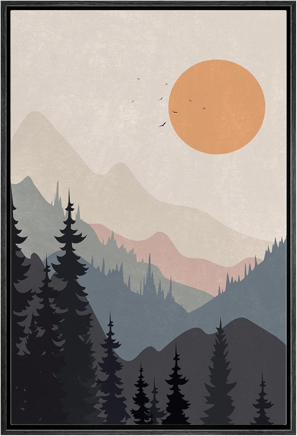 IDEA4WALL Framed Canvas Print Wall Art Sage Green Mid - Century Modern Color Blocks Abstract Shapes Illustrations Modern Art Decorative Minimalist Relax/Cozy Multicolor for Bedroom - 16"x24" Black - From Where - 