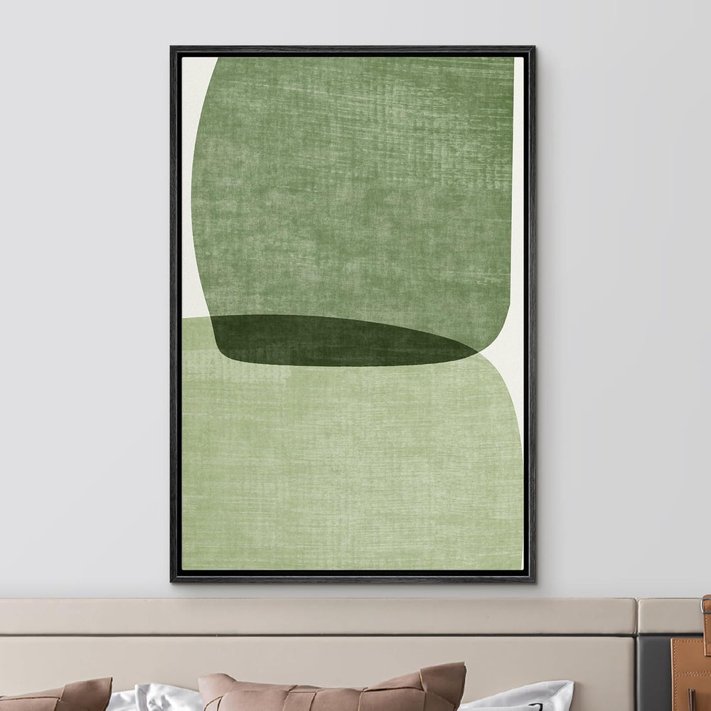 IDEA4WALL Framed Canvas Print Wall Art Sage Green Mid - Century Modern Color Blocks Abstract Shapes Illustrations Modern Art Decorative Minimalist Relax/Cozy Multicolor for Bedroom - 16"x24" Black - From Where - 