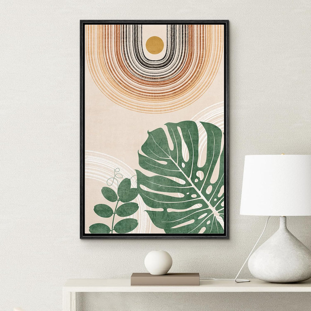 IDEA4WALL Framed Canvas Print Wall Art Sage Green Mid - Century Modern Color Blocks Abstract Shapes Illustrations Modern Art Decorative Minimalist Relax/Cozy Multicolor for Bedroom - 16"x24" Black - From Where - 