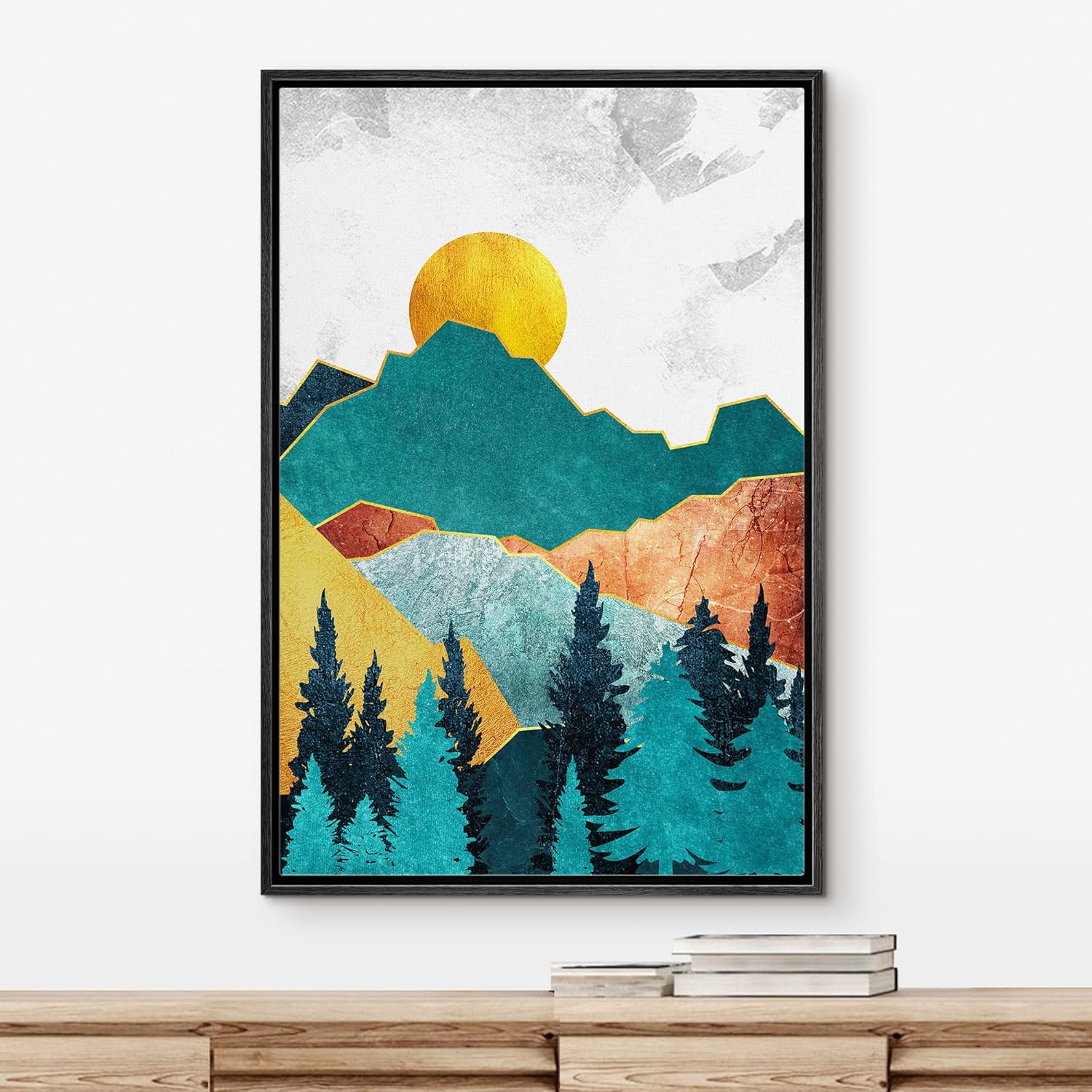 IDEA4WALL Framed Canvas Print Wall Art Sage Green Mid - Century Modern Color Blocks Abstract Shapes Illustrations Modern Art Decorative Minimalist Relax/Cozy Multicolor for Bedroom - 16&quot;x24&quot; Black - From Where - 