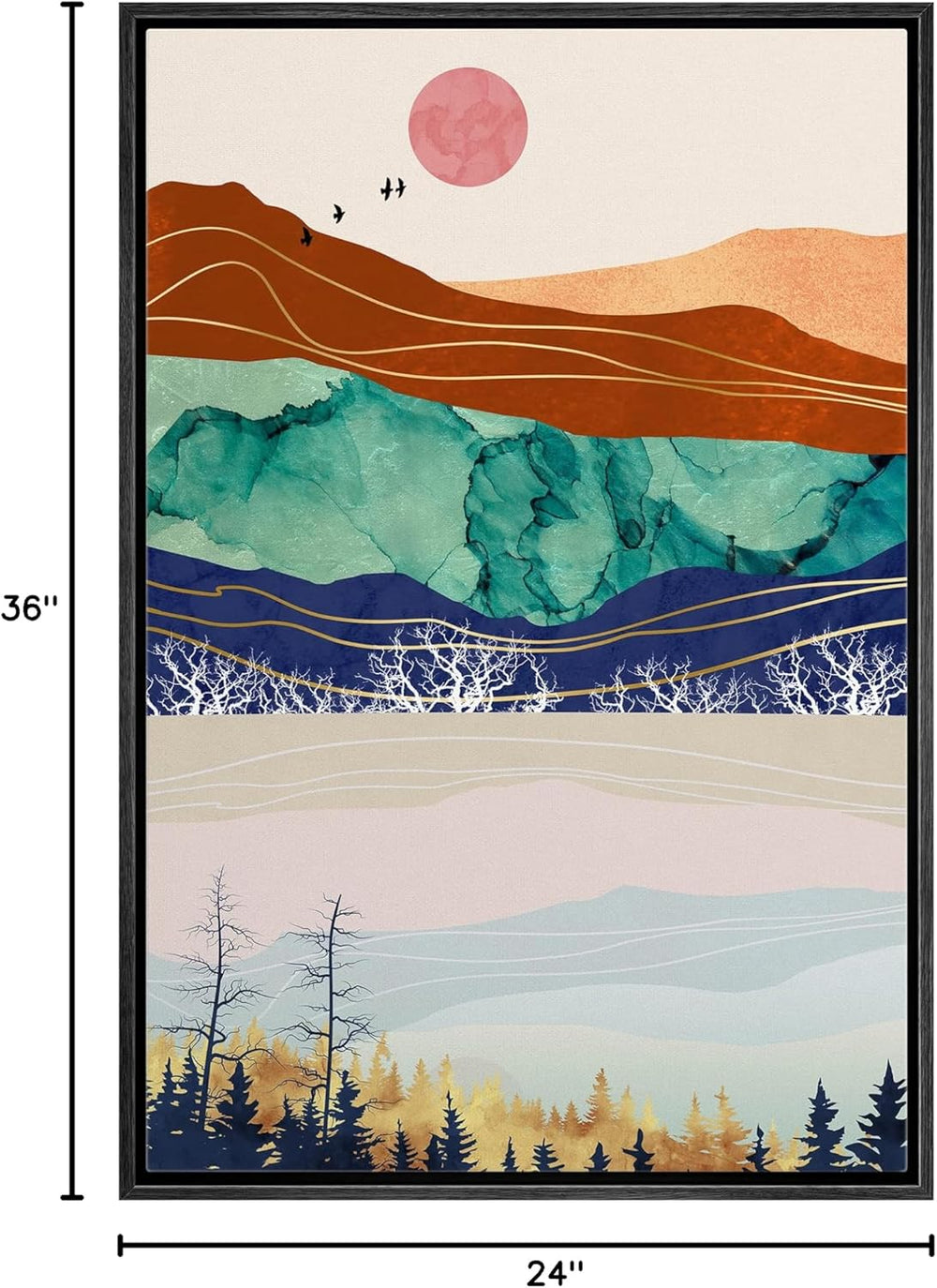 IDEA4WALL Framed Canvas Print Wall Art Sage Green Mid - Century Modern Color Blocks Abstract Shapes Illustrations Modern Art Decorative Minimalist Relax/Cozy Multicolor for Bedroom - 16"x24" Black - From Where - 