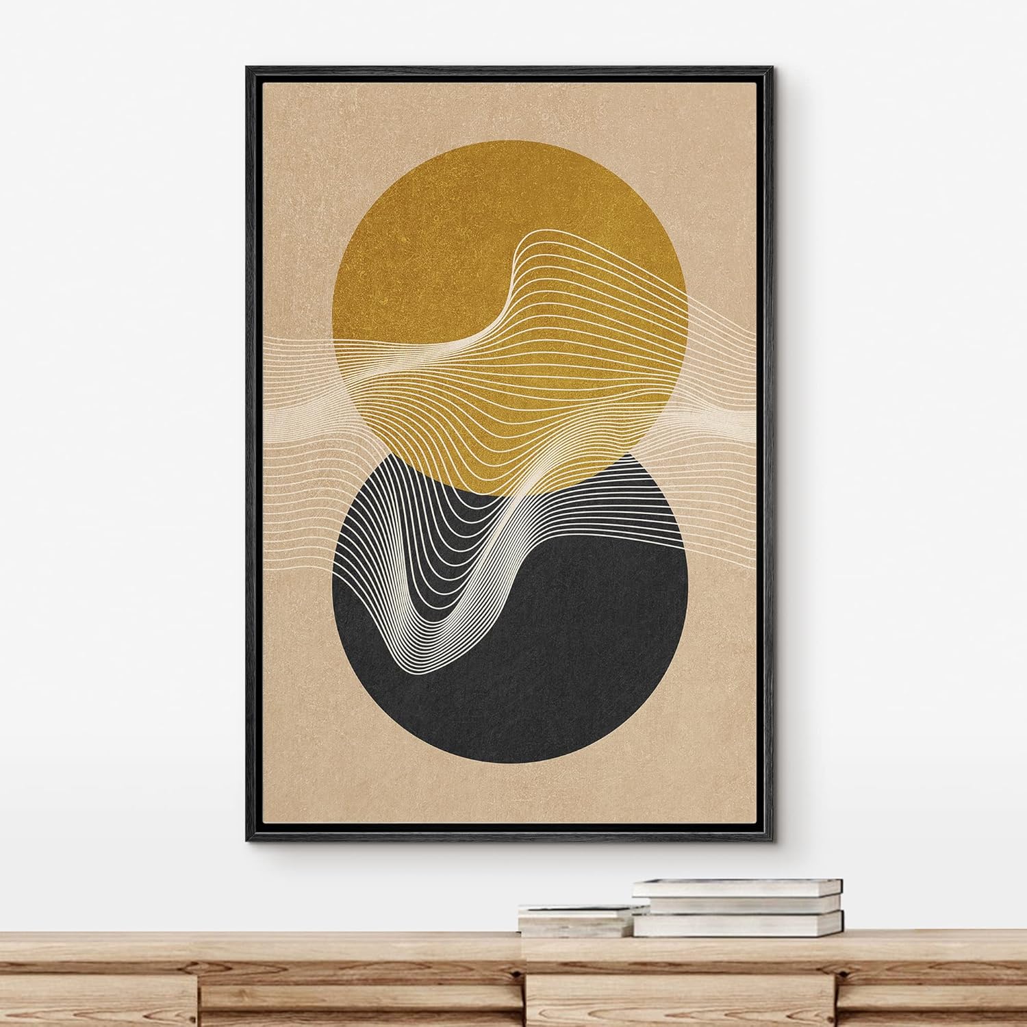 IDEA4WALL Framed Canvas Print Wall Art Sage Green Mid - Century Modern Color Blocks Abstract Shapes Illustrations Modern Art Decorative Minimalist Relax/Cozy Multicolor for Bedroom - 16&quot;x24&quot; Black - From Where - 