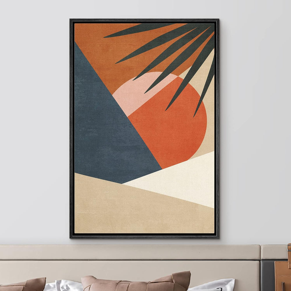 IDEA4WALL Framed Canvas Print Wall Art Sage Green Mid - Century Modern Color Blocks Abstract Shapes Illustrations Modern Art Decorative Minimalist Relax/Cozy Multicolor for Bedroom - 16"x24" Black - From Where - 