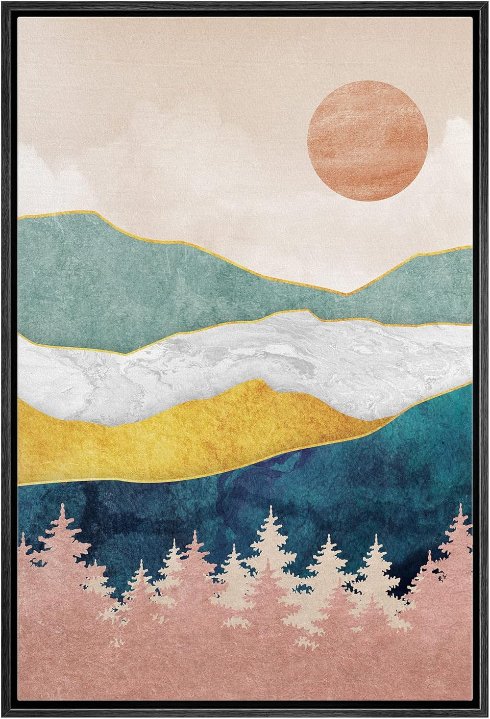 IDEA4WALL Framed Canvas Print Wall Art Sage Green Mid - Century Modern Color Blocks Abstract Shapes Illustrations Modern Art Decorative Minimalist Relax/Cozy Multicolor for Bedroom - 16"x24" Black - From Where - 