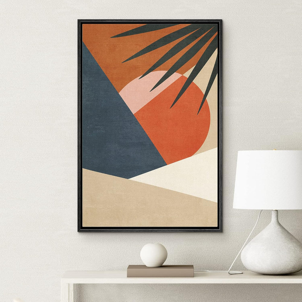 IDEA4WALL Framed Canvas Print Wall Art Sage Green Mid - Century Modern Color Blocks Abstract Shapes Illustrations Modern Art Decorative Minimalist Relax/Cozy Multicolor for Bedroom - 16"x24" Black - From Where - 