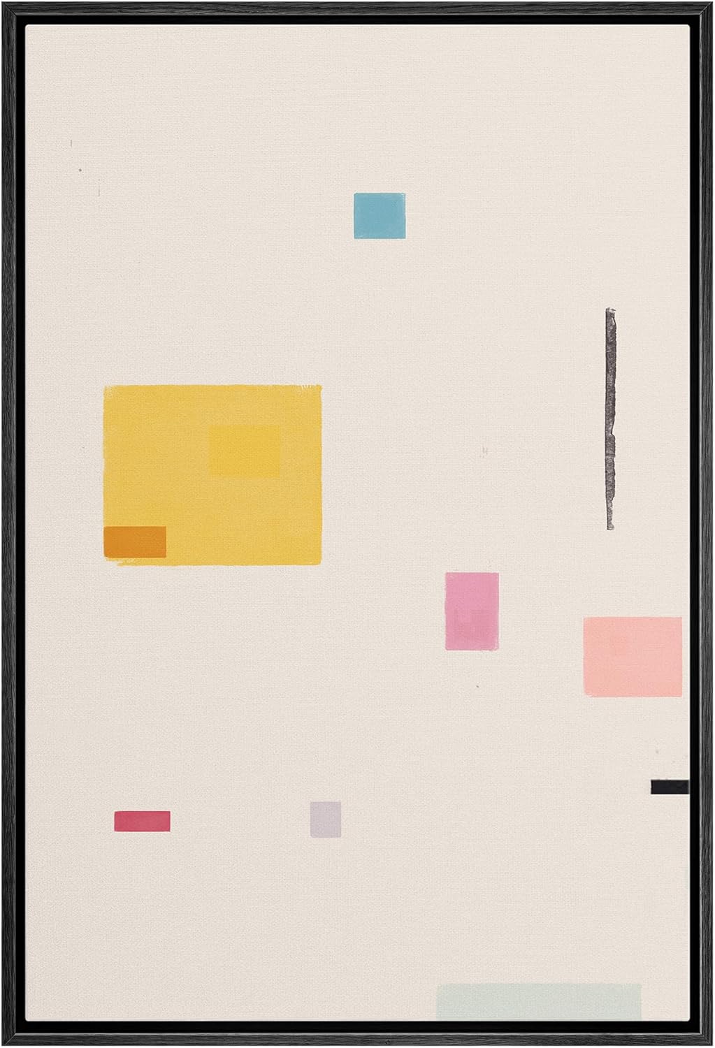 IDEA4WALL Framed Canvas Print Wall Art Sage Green Mid - Century Modern Color Blocks Abstract Shapes Illustrations Modern Art Decorative Minimalist Relax/Cozy Multicolor for Bedroom - 16&quot;x24&quot; Black - From Where - 