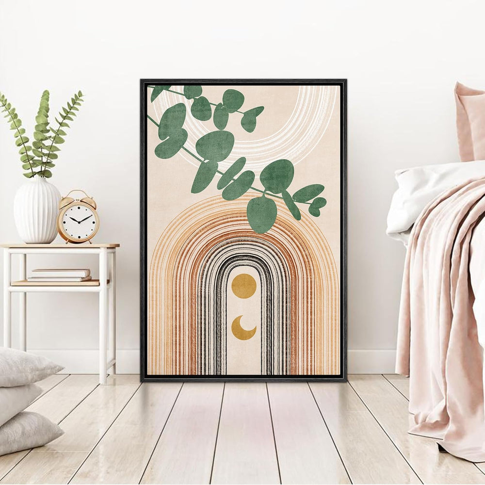 IDEA4WALL Framed Canvas Print Wall Art Sage Green Mid - Century Modern Color Blocks Abstract Shapes Illustrations Modern Art Decorative Minimalist Relax/Cozy Multicolor for Bedroom - 16"x24" Black - From Where - 