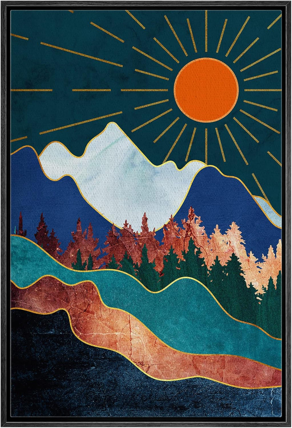 IDEA4WALL Framed Canvas Print Wall Art Sage Green Mid - Century Modern Color Blocks Abstract Shapes Illustrations Modern Art Decorative Minimalist Relax/Cozy Multicolor for Bedroom - 16"x24" Black - From Where - 