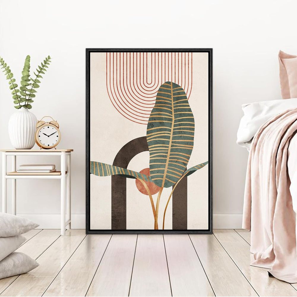 IDEA4WALL Framed Canvas Print Wall Art Sage Green Mid - Century Modern Color Blocks Abstract Shapes Illustrations Modern Art Decorative Minimalist Relax/Cozy Multicolor for Bedroom - 16"x24" Black - From Where - 