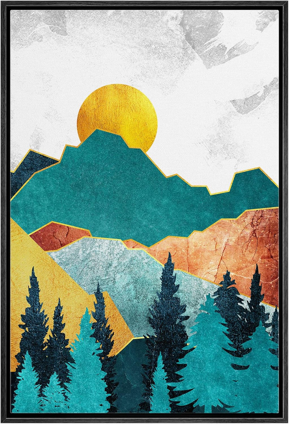 IDEA4WALL Framed Canvas Print Wall Art Sage Green Mid - Century Modern Color Blocks Abstract Shapes Illustrations Modern Art Decorative Minimalist Relax/Cozy Multicolor for Bedroom - 16"x24" Black - From Where - 