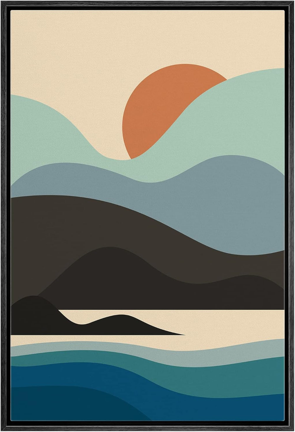 IDEA4WALL Framed Canvas Print Wall Art Sage Green Mid - Century Modern Color Blocks Abstract Shapes Illustrations Modern Art Decorative Minimalist Relax/Cozy Multicolor for Bedroom - 16"x24" Black - From Where - 