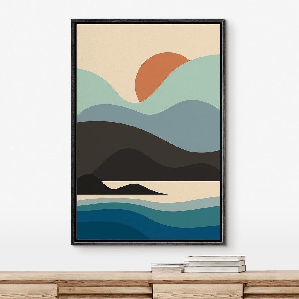 IDEA4WALL Framed Canvas Print Wall Art Sage Green Mid - Century Modern Color Blocks Abstract Shapes Illustrations Modern Art Decorative Minimalist Relax/Cozy Multicolor for Bedroom - 16"x24" Black - From Where - 