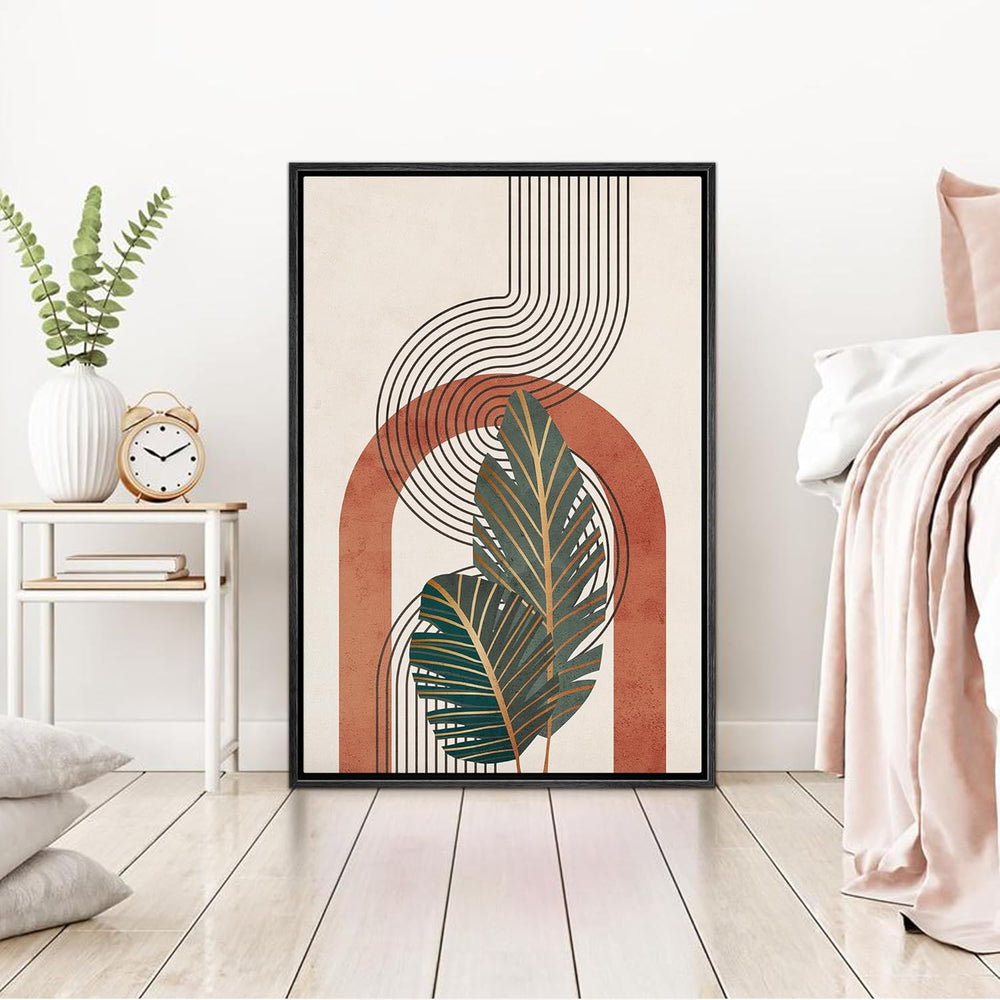 IDEA4WALL Framed Canvas Print Wall Art Sage Green Mid - Century Modern Color Blocks Abstract Shapes Illustrations Modern Art Decorative Minimalist Relax/Cozy Multicolor for Bedroom - 16"x24" Black - From Where - 