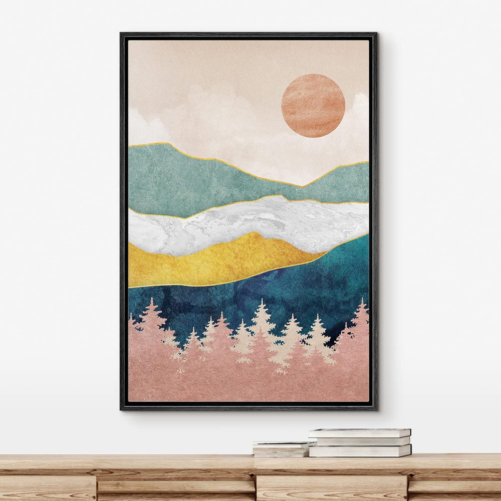 IDEA4WALL Framed Canvas Print Wall Art Sage Green Mid - Century Modern Color Blocks Abstract Shapes Illustrations Modern Art Decorative Minimalist Relax/Cozy Multicolor for Bedroom - 16"x24" Black - From Where - 