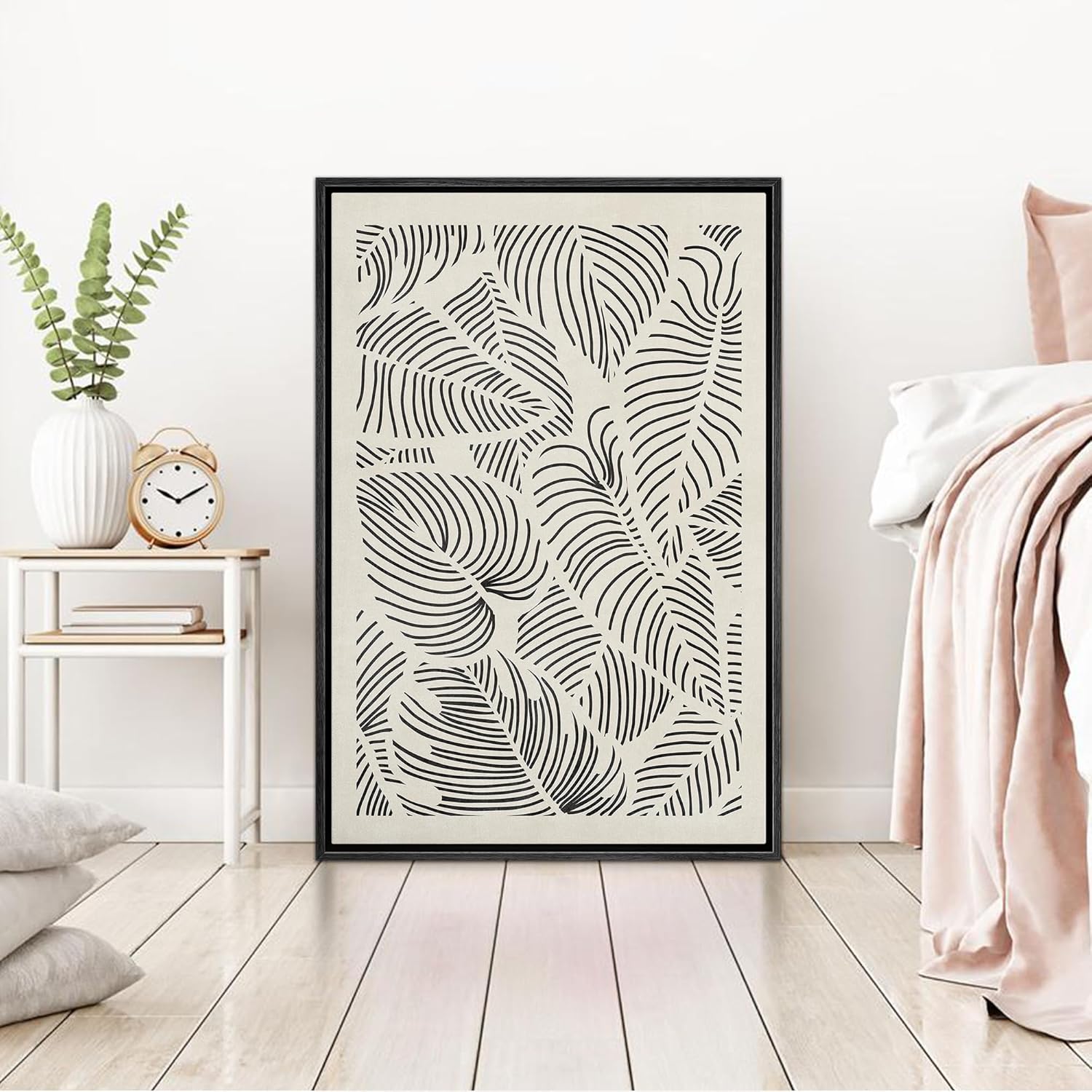 IDEA4WALL Framed Canvas Print Wall Art Sage Green Mid - Century Modern Color Blocks Abstract Shapes Illustrations Modern Art Decorative Minimalist Relax/Cozy Multicolor for Bedroom - 16&quot;x24&quot; Black - From Where - 