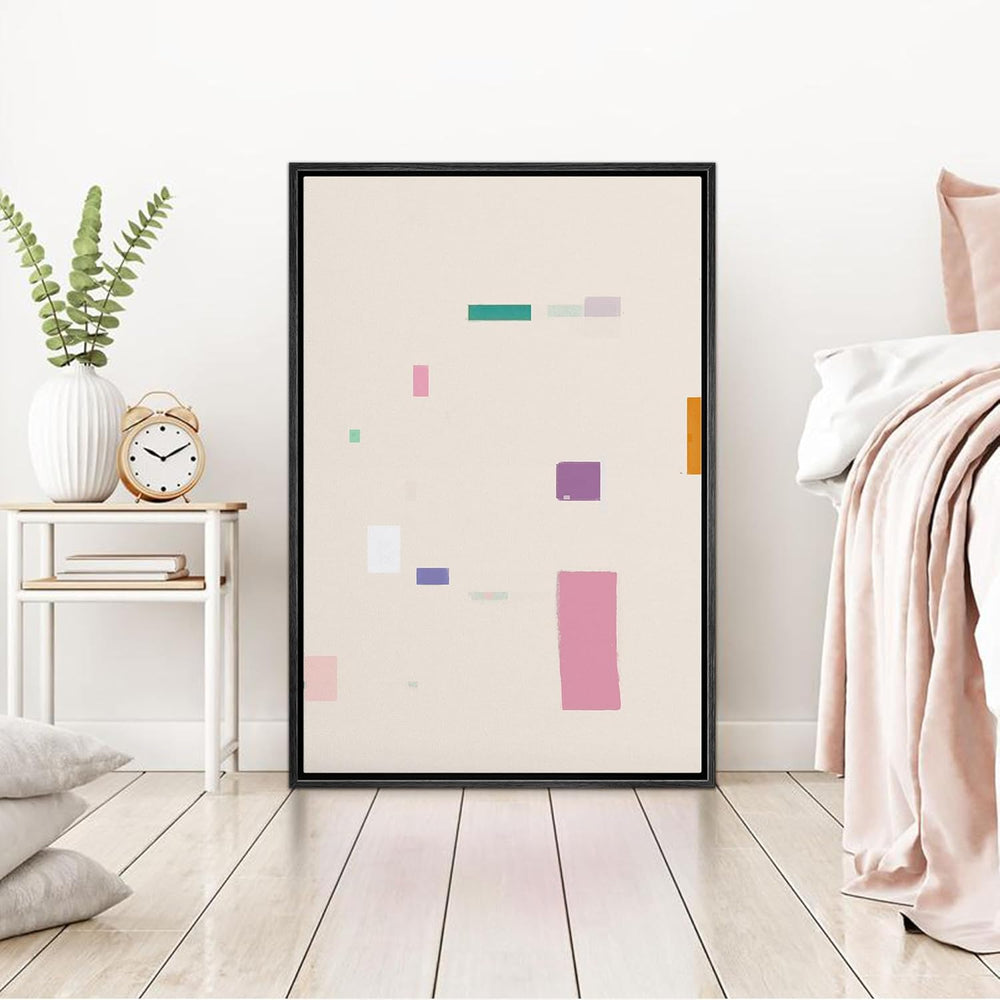 IDEA4WALL Framed Canvas Print Wall Art Sage Green Mid - Century Modern Color Blocks Abstract Shapes Illustrations Modern Art Decorative Minimalist Relax/Cozy Multicolor for Bedroom - 16"x24" Black - From Where - 
