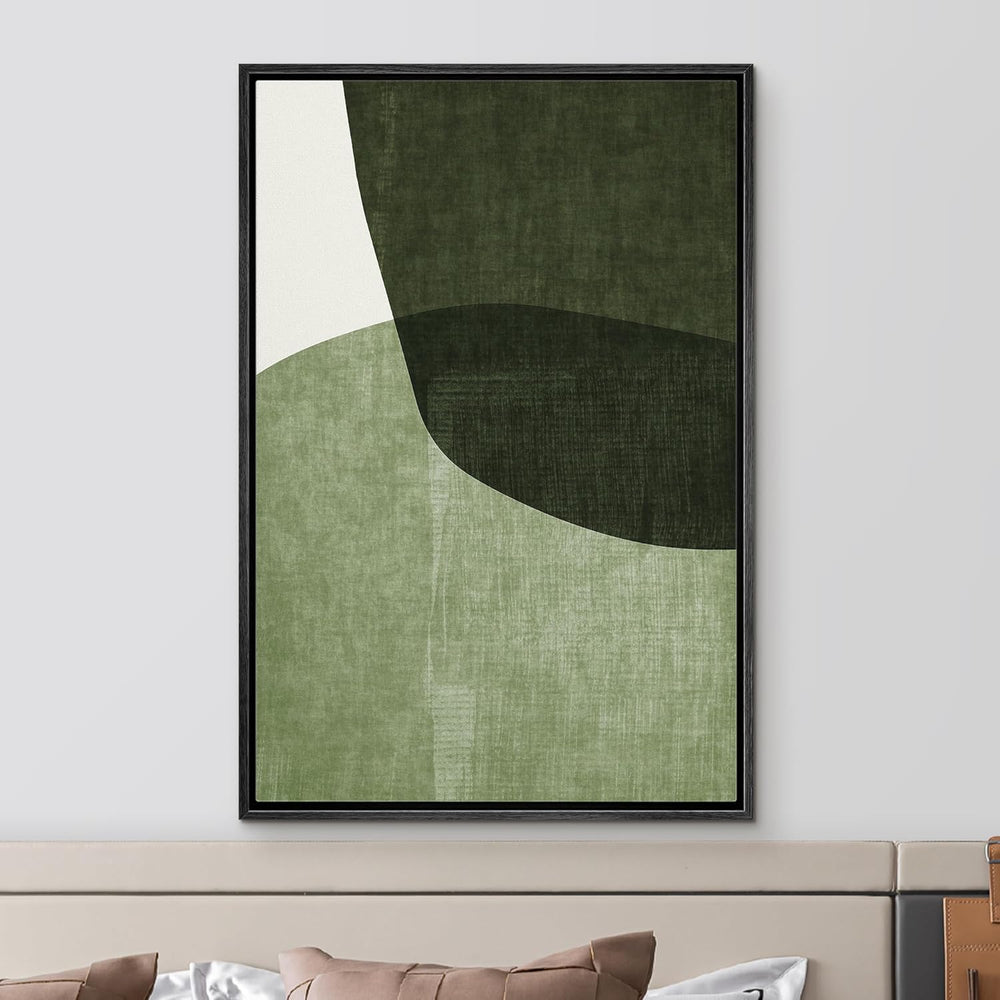 IDEA4WALL Framed Canvas Print Wall Art Sage Green Mid - Century Modern Color Blocks Abstract Shapes Illustrations Modern Art Decorative Minimalist Relax/Cozy Multicolor for Bedroom - 16"x24" Black - From Where - 