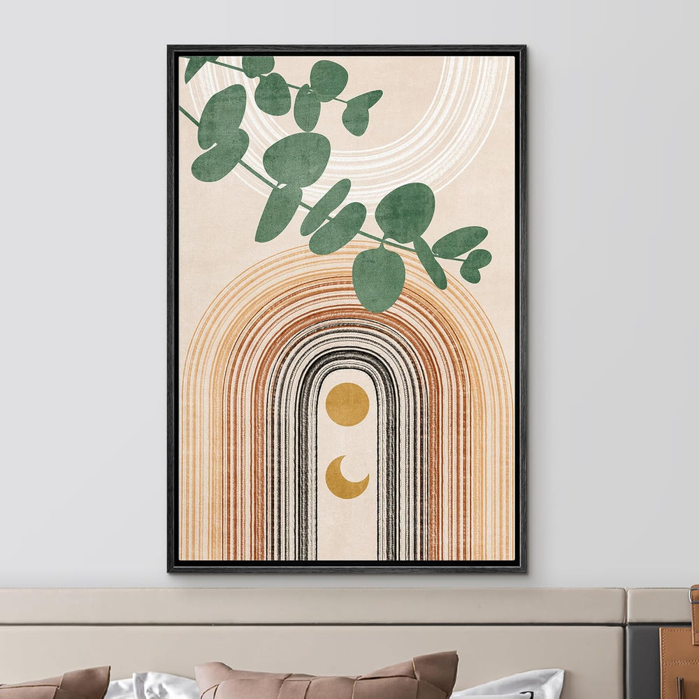 IDEA4WALL Framed Canvas Print Wall Art Sage Green Mid - Century Modern Color Blocks Abstract Shapes Illustrations Modern Art Decorative Minimalist Relax/Cozy Multicolor for Bedroom - 16"x24" Black - From Where - 