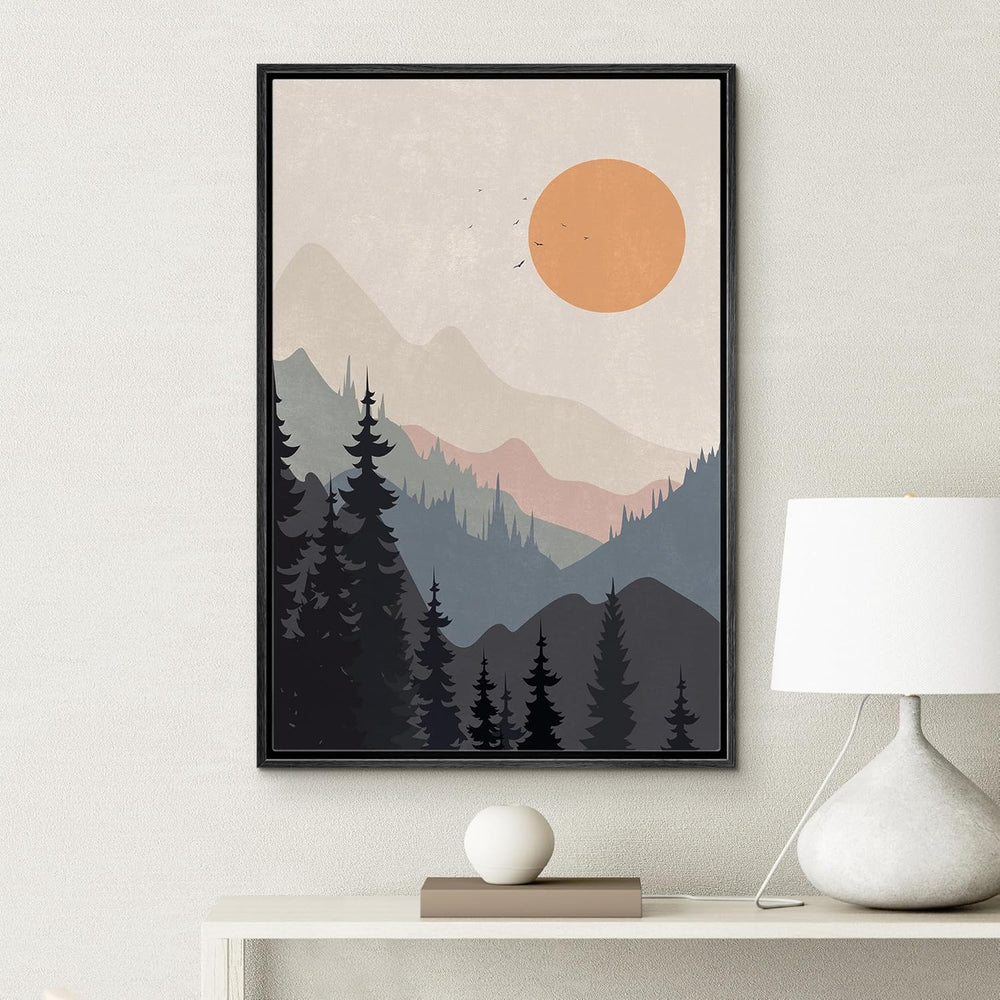 IDEA4WALL Framed Canvas Print Wall Art Sage Green Mid - Century Modern Color Blocks Abstract Shapes Illustrations Modern Art Decorative Minimalist Relax/Cozy Multicolor for Bedroom - 16"x24" Black - From Where - 