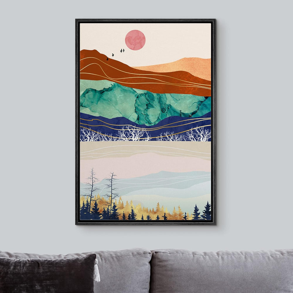 IDEA4WALL Framed Canvas Print Wall Art Sage Green Mid - Century Modern Color Blocks Abstract Shapes Illustrations Modern Art Decorative Minimalist Relax/Cozy Multicolor for Bedroom - 16"x24" Black - From Where - 