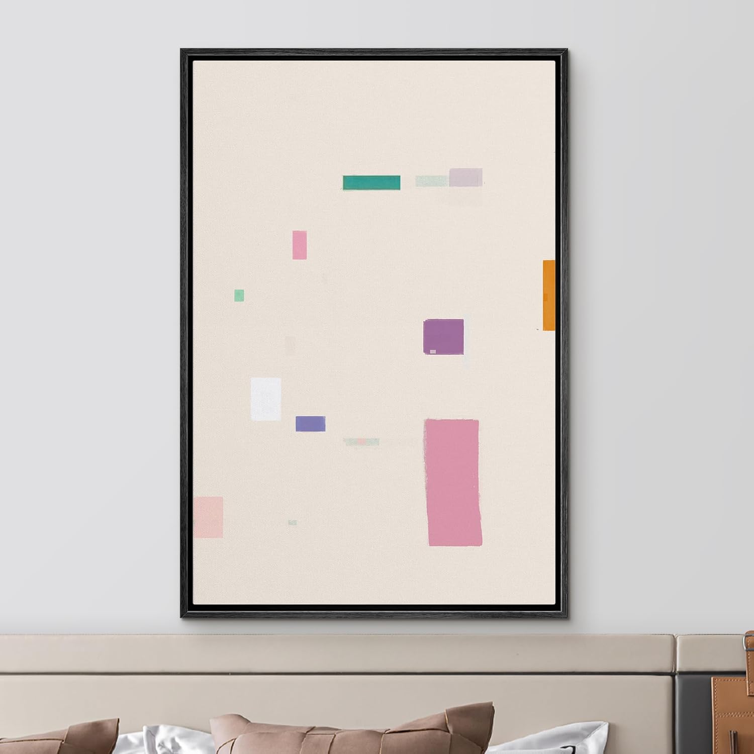 IDEA4WALL Framed Canvas Print Wall Art Sage Green Mid - Century Modern Color Blocks Abstract Shapes Illustrations Modern Art Decorative Minimalist Relax/Cozy Multicolor for Bedroom - 16&quot;x24&quot; Black - From Where - 