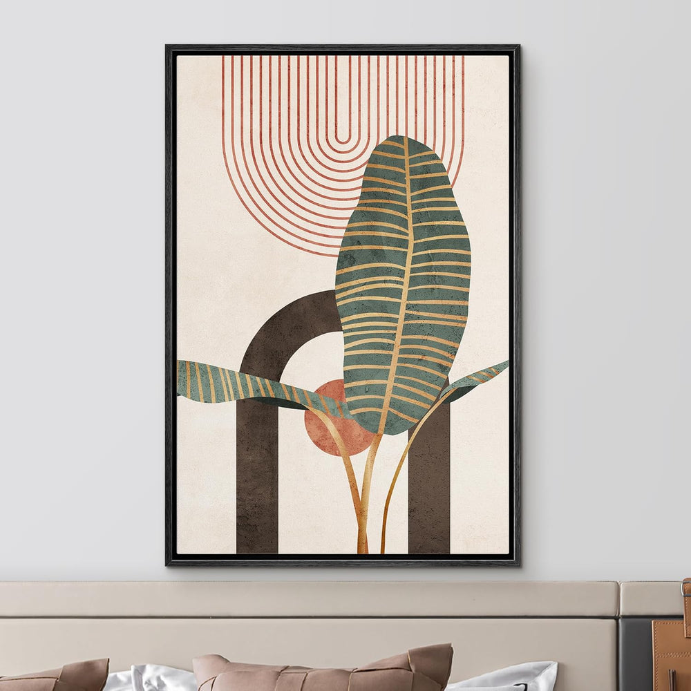 IDEA4WALL Framed Canvas Print Wall Art Sage Green Mid - Century Modern Color Blocks Abstract Shapes Illustrations Modern Art Decorative Minimalist Relax/Cozy Multicolor for Bedroom - 16"x24" Black - From Where - 