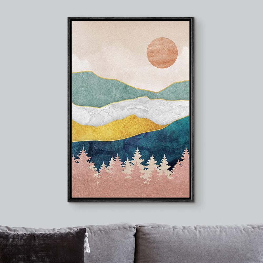 IDEA4WALL Framed Canvas Print Wall Art Sage Green Mid - Century Modern Color Blocks Abstract Shapes Illustrations Modern Art Decorative Minimalist Relax/Cozy Multicolor for Bedroom - 16"x24" Black - From Where - 