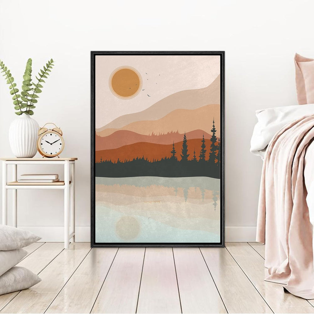 IDEA4WALL Framed Canvas Print Wall Art Sage Green Mid - Century Modern Color Blocks Abstract Shapes Illustrations Modern Art Decorative Minimalist Relax/Cozy Multicolor for Bedroom - 16"x24" Black - From Where - 