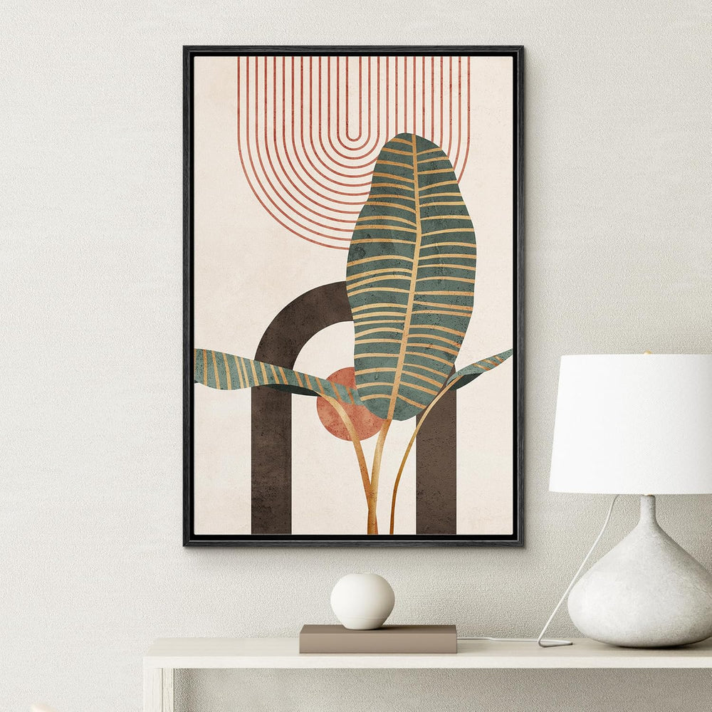 IDEA4WALL Framed Canvas Print Wall Art Sage Green Mid - Century Modern Color Blocks Abstract Shapes Illustrations Modern Art Decorative Minimalist Relax/Cozy Multicolor for Bedroom - 16"x24" Black - From Where - 