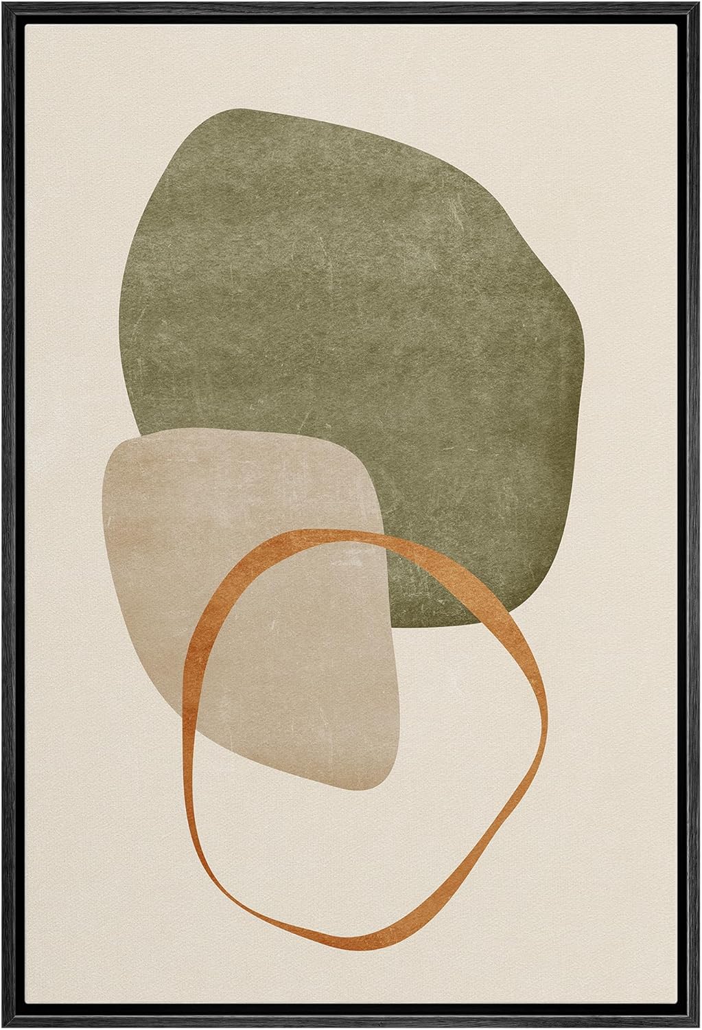 IDEA4WALL Framed Canvas Print Wall Art Sage Green Mid - Century Modern Color Blocks Abstract Shapes Illustrations Modern Art Decorative Minimalist Relax/Cozy Multicolor for Bedroom - 16&quot;x24&quot; Black - From Where - 
