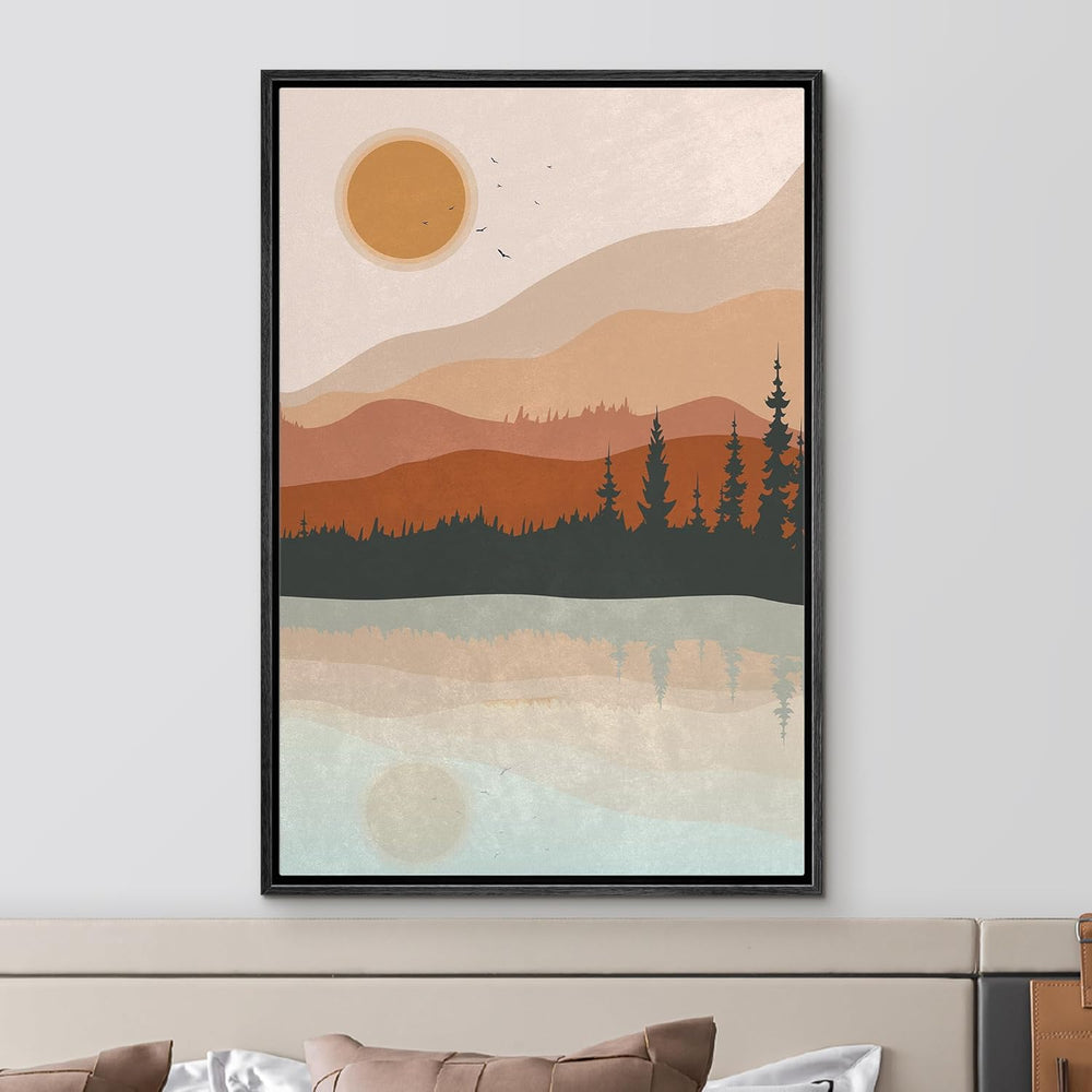 IDEA4WALL Framed Canvas Print Wall Art Sage Green Mid - Century Modern Color Blocks Abstract Shapes Illustrations Modern Art Decorative Minimalist Relax/Cozy Multicolor for Bedroom - 16"x24" Black - From Where - 