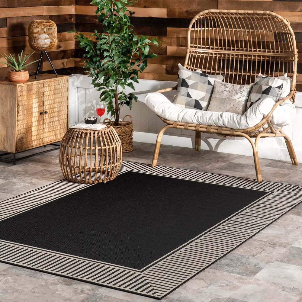Striped Border Indoor/Outdoor Flatweave Rug