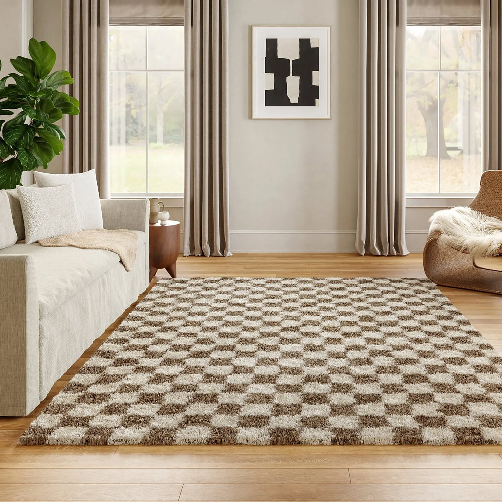 Bettie Retro Checkered Shag Rug