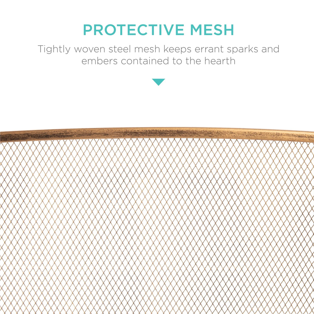 3-Panel Steel Mesh Gold Fireplace Screen