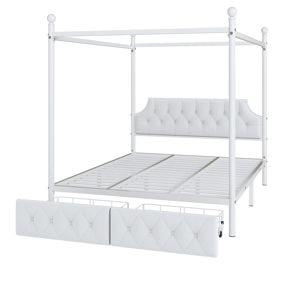 Queen Size White Canopy Platform Bed
