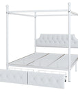 Queen Size White Canopy Platform Bed