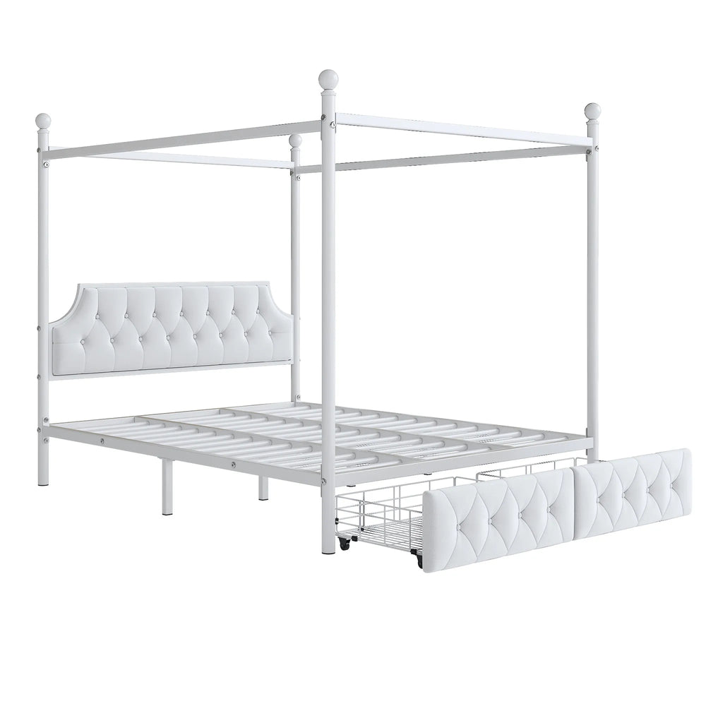 Queen Size White Canopy Platform Bed