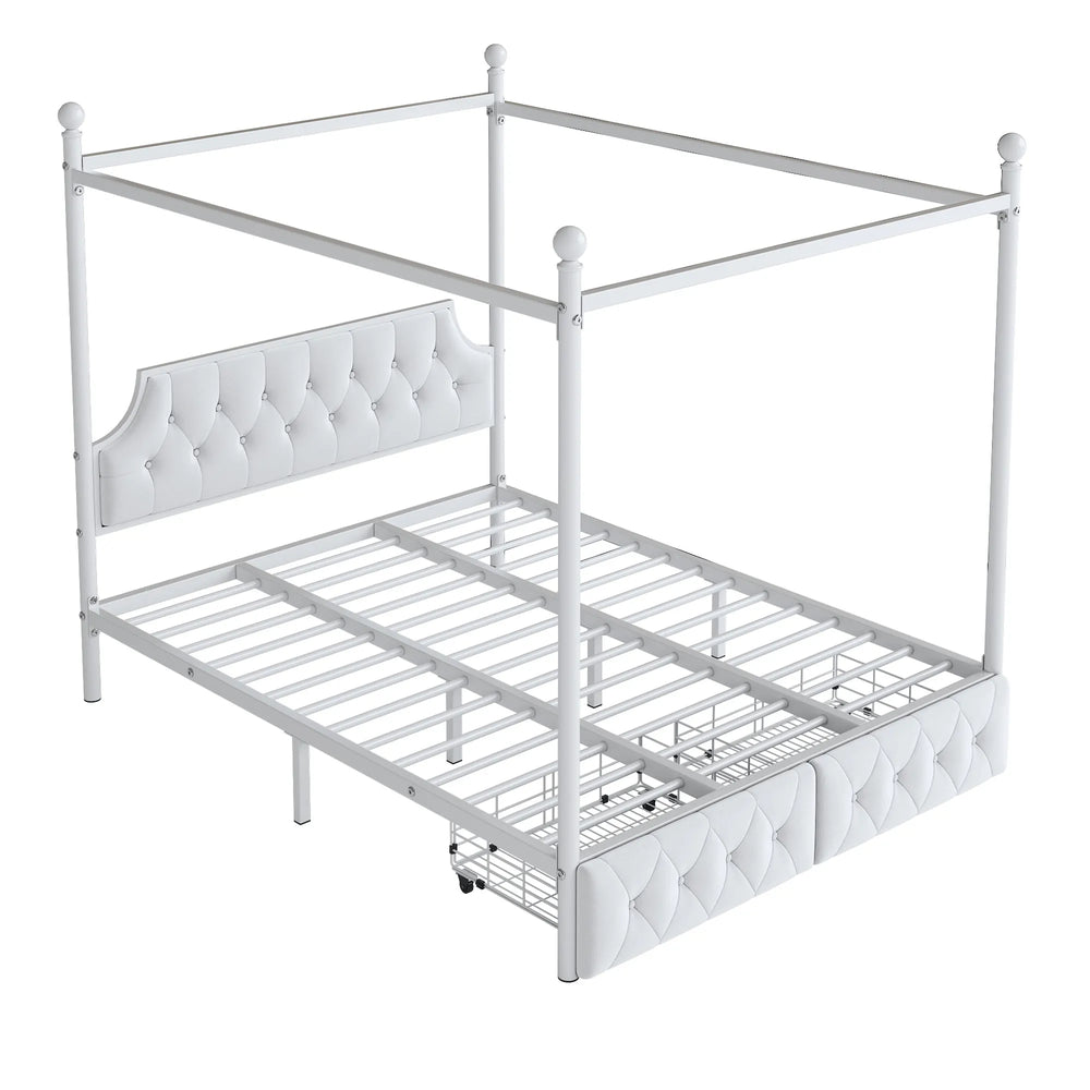Queen Size White Canopy Platform Bed