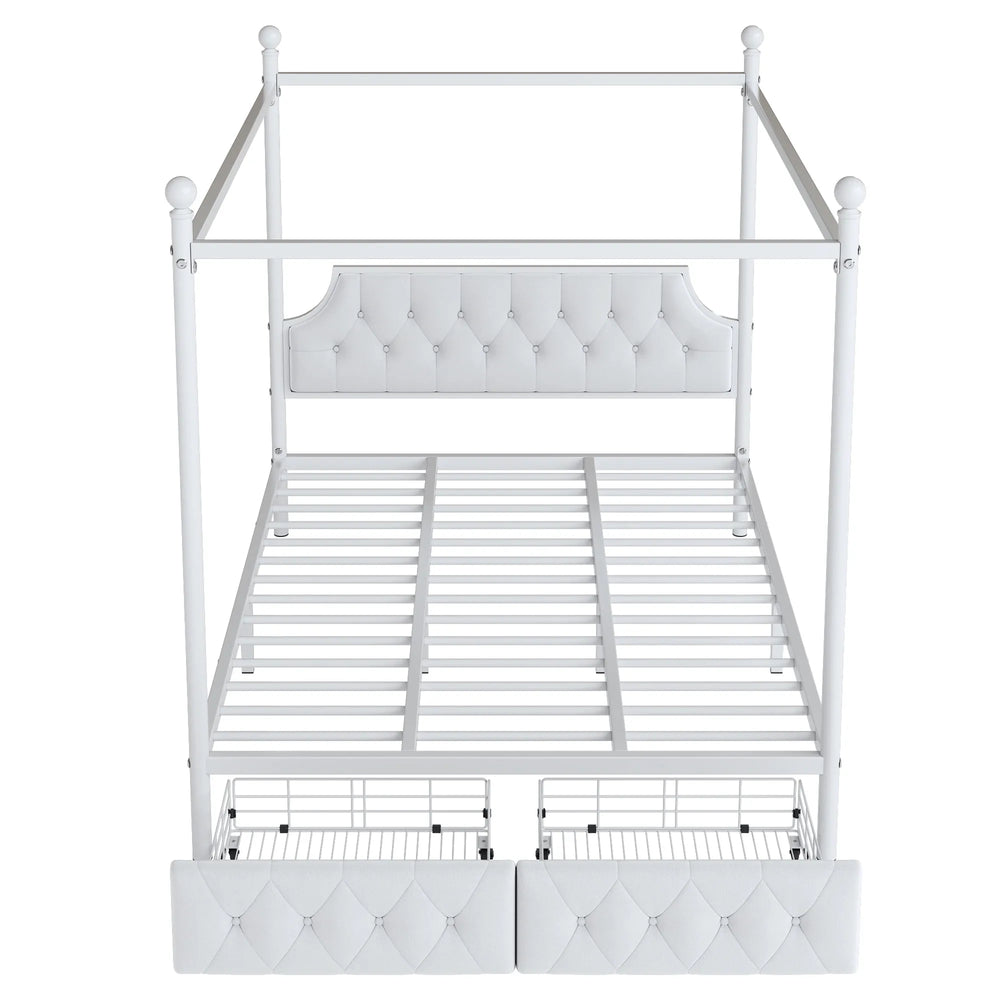 Queen Size White Canopy Platform Bed