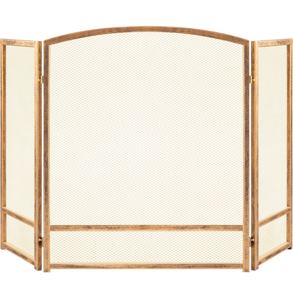 3-Panel Steel Mesh Gold Fireplace Screen
