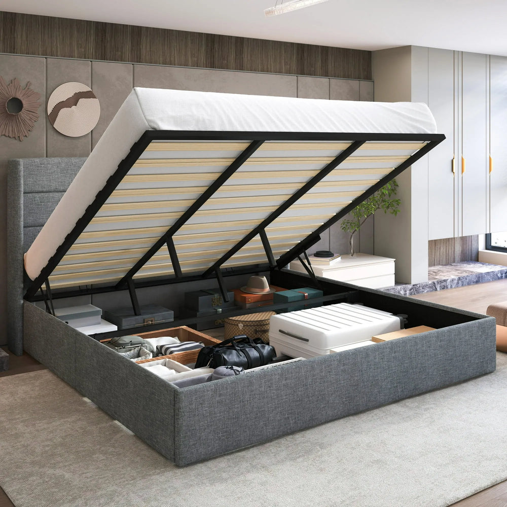 Wingback King Platform Bed with Storage