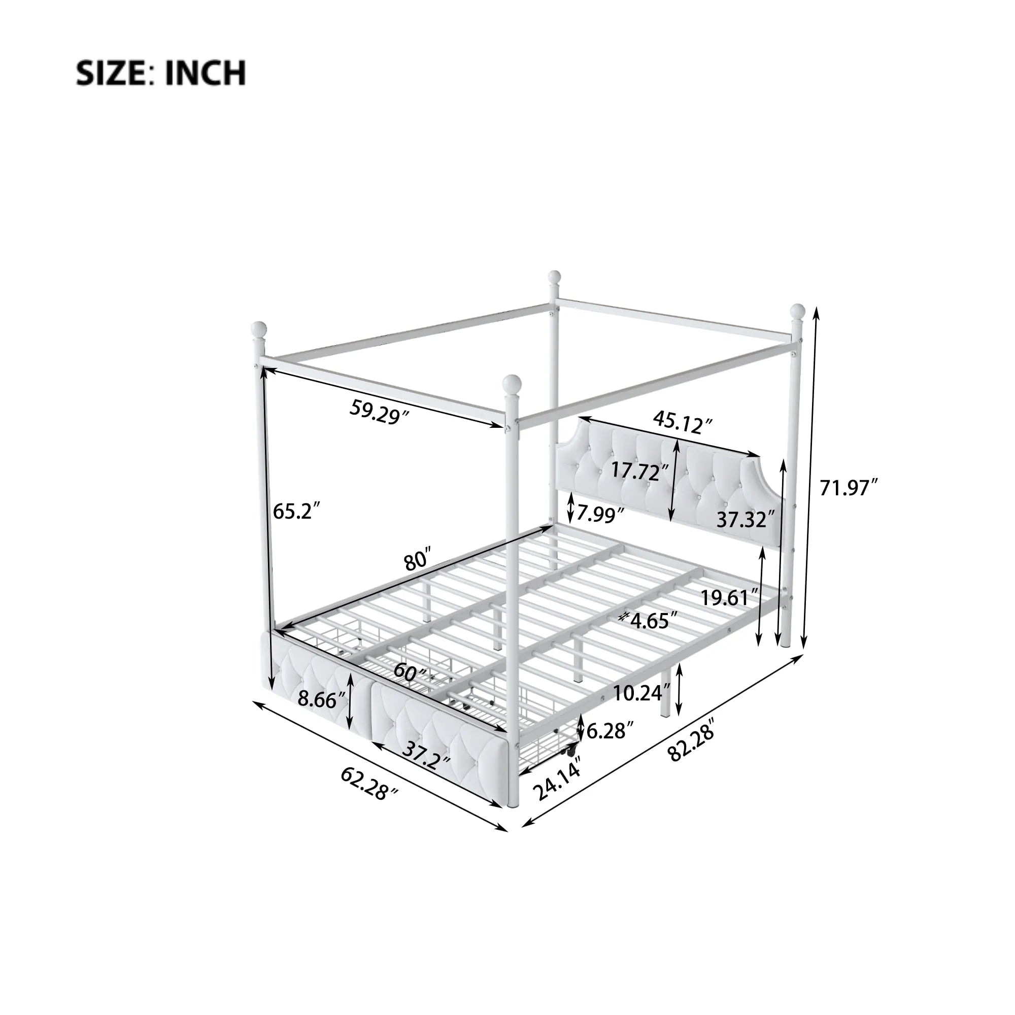 Queen Size White Canopy Platform Bed