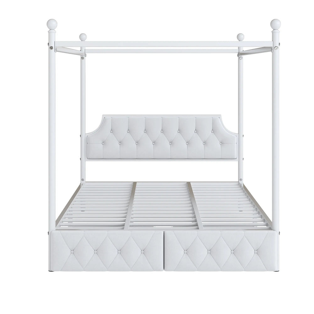 Queen Size White Canopy Platform Bed
