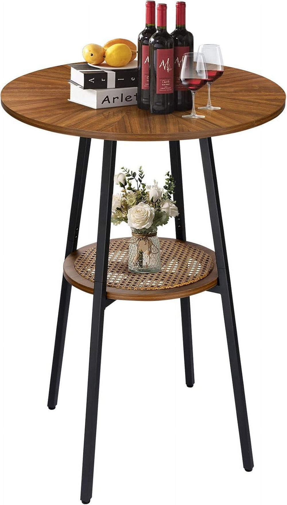 Bar Height Table with Rattan Shelf