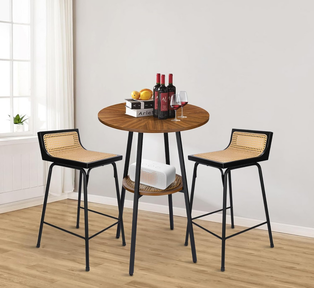 Bar Height Table with Rattan Shelf